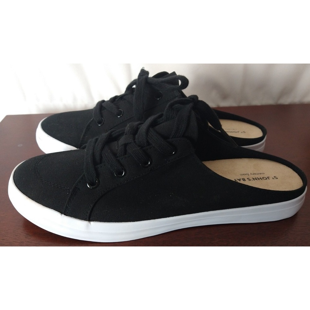 Women's St. John's Black Lace Up Memory Foam Slip On Backless Tennis Shoes 9